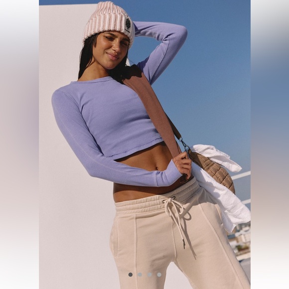 Free People FP Movement Ribbed Long Sleeve Logo Knit Baby Tee Shirt - Picture 2 of 4